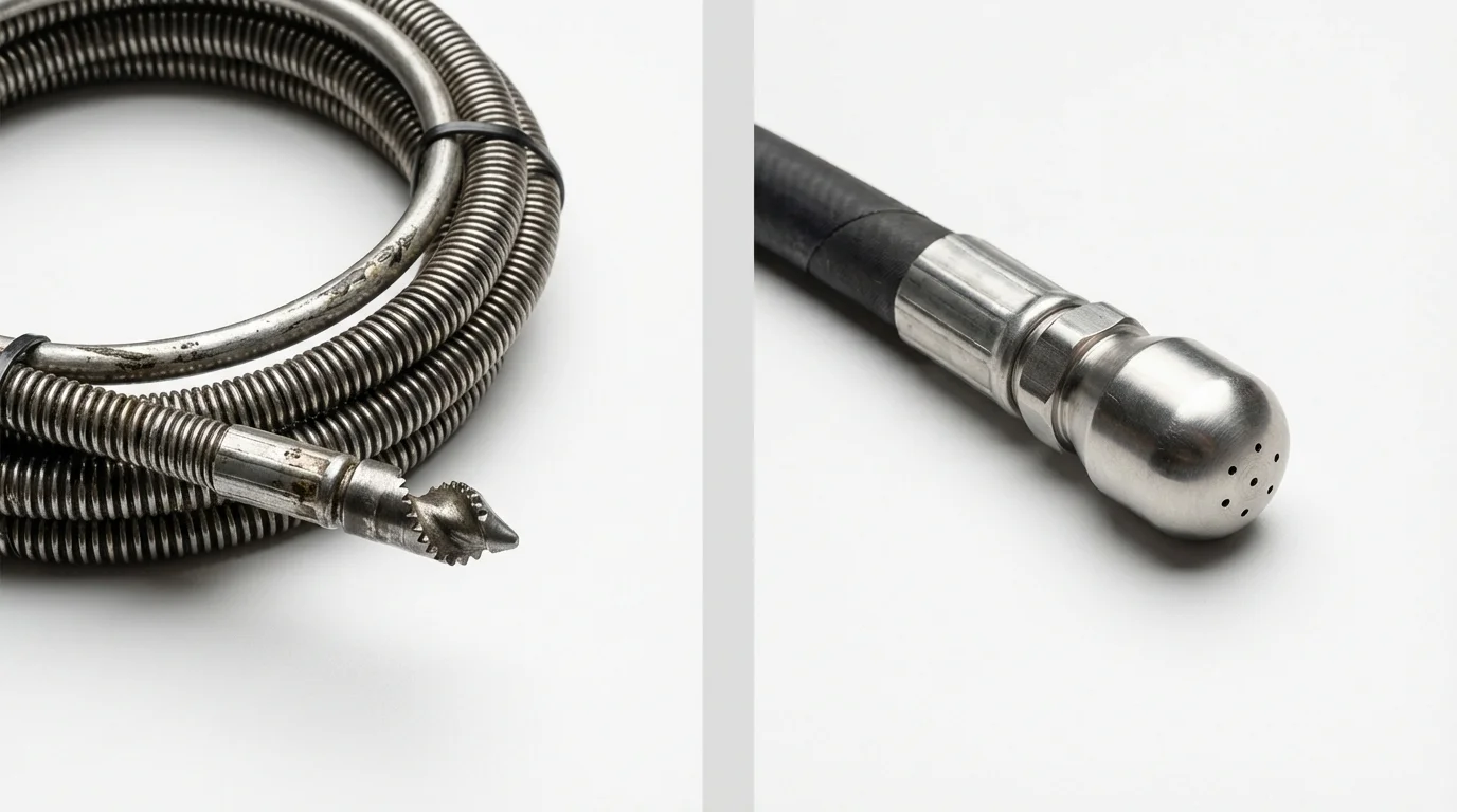 Drain snake cable and hydro jetting nozzle used for drain cleaning in Manchester, PA