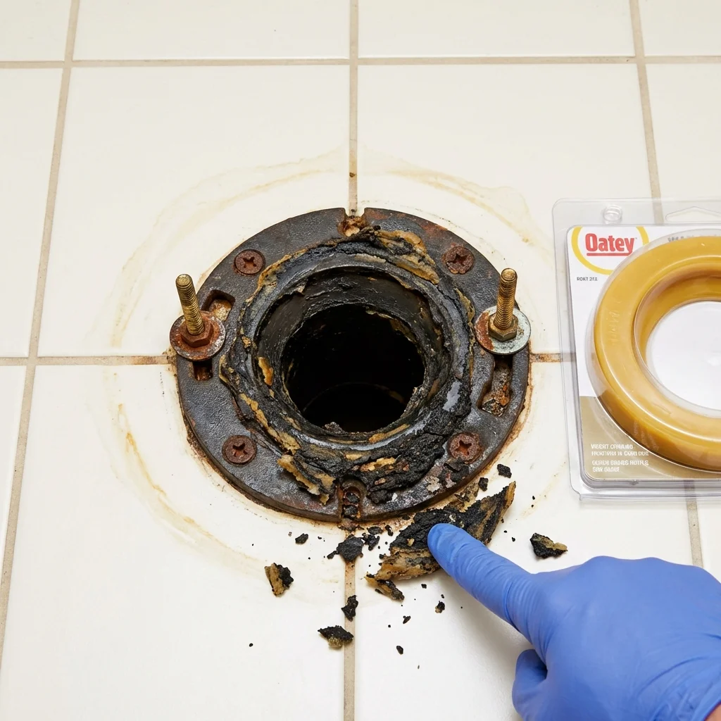 Failed wax ring showing water seepage at the base of a toilet in a Manchester, PA home