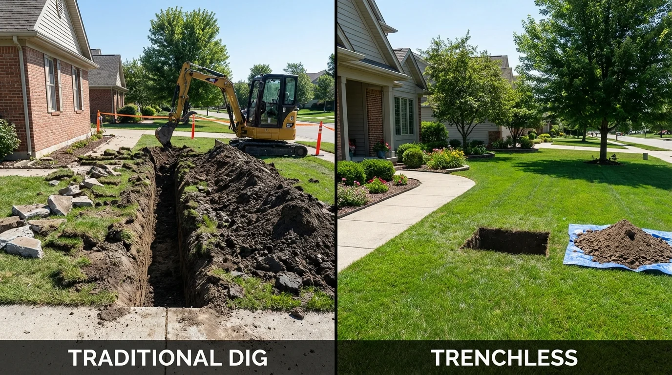 Trenchless sewer repair with minimal yard damage versus traditional excavation in Manchester, PA